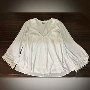Show Me Your MuMu White Lace Trim Sleeved Blouse Boho Flowy Size Small
